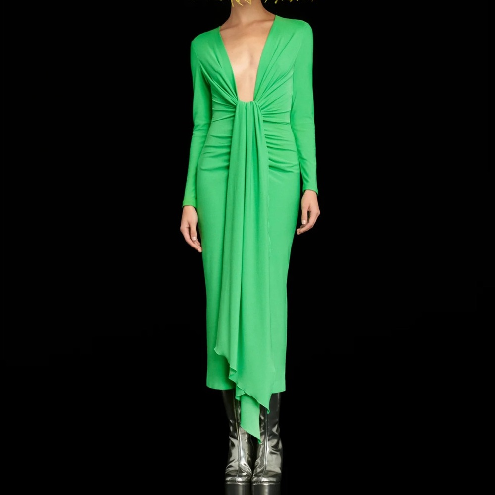 Solace London Lorena Green Midi Vibrant Long Sleeve Dress